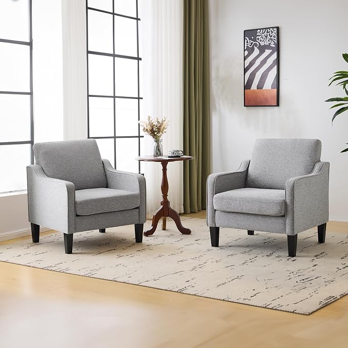 VINGLI Accent Chairs Set of 2 Gray Living Room Chairs Reading Chair by VINGLI