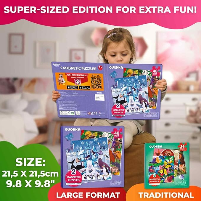 QUOKKA Magnetic Toddler Puzzles Ages 4-6 - 2x48 Travel Puzzles Games for Kids 3-5 Years Old - Activities Car Toy for Boys and Girls 2-4 yo - Polar & Jungle Animals Learning Magnet for Road Trip