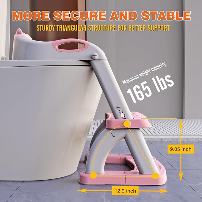 SKYROKU Potty Training Toilet, New Sector-Shape Stabilized Base two in one Toddler Toilet Seat with Splash Guard, Anti Slip Pad, and Step Stool Pink