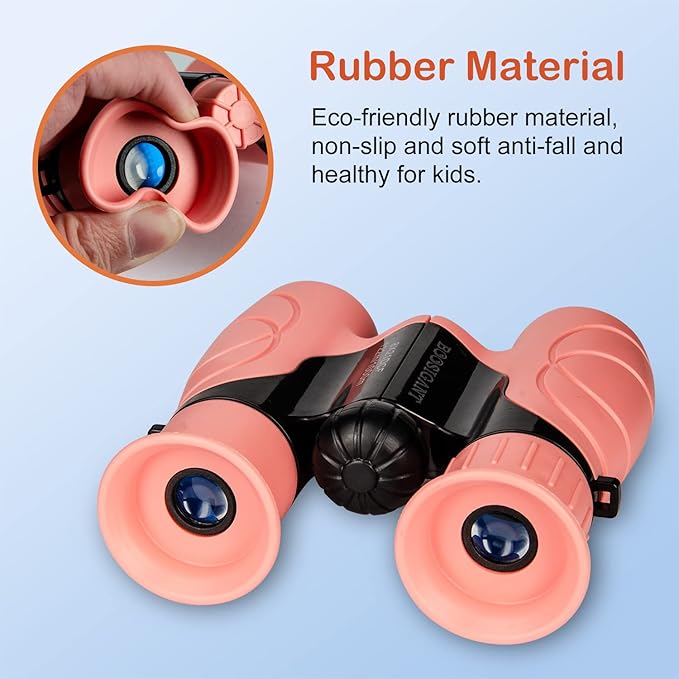 Pink Binoculars for Kids Ages 4-12, Durable & Lightweight Outdoor Telescope for Girls, Educational STEM Toy with Clear Vision, Adjustable Focus, Carry Bag (Perfect for Bird Watching, Camping, Travel)