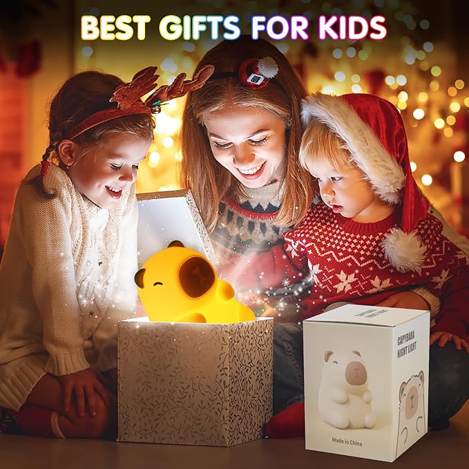 Night Light for Kids, 7 Color Changing BPA-Free Silicone Lamp with Touch Control, Eye Protection, Rechargeable Battery, Soft & Safe Nursery Lamp for Boys & Girls (Turtle Backpack Capybara)