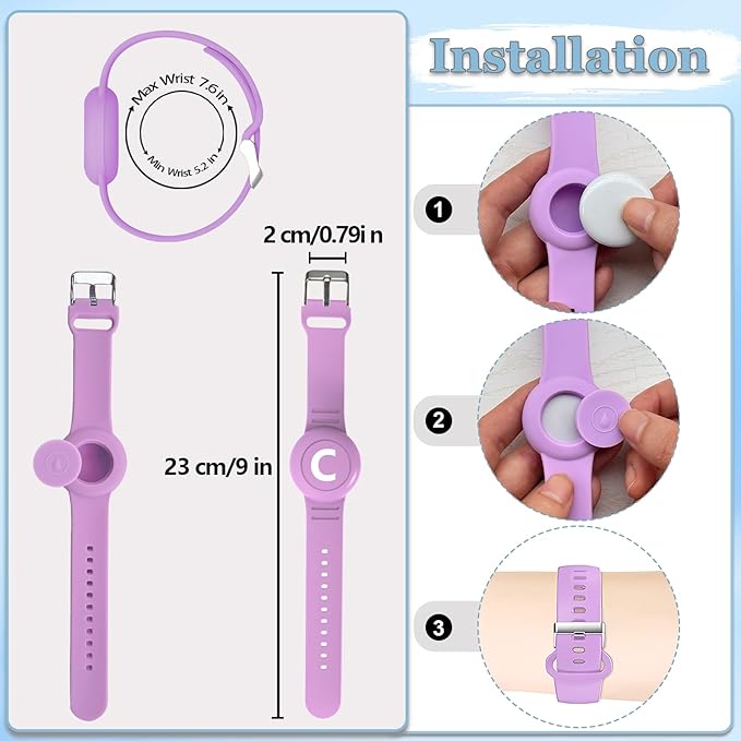Waterproof Bracelet for AirTag Kids, Personalized Initial Letter Hidden Holder Compatible with Air Tag, Silicone Case for Airtag Adjustable Anti-Lost GPS Tracker for Toddler Child Elder, C