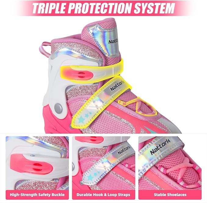 Nattork Blade Roller Skates for Boys with Light Up Wheel, Outdoor & Indoor Illuminating Black Inline Skates for Boys Little Kids Toddler Ages 5-8 4 5 6, Beginners