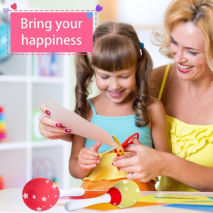 Leitee 6 Pcs DIY Wood Maracas Unfinished Hand Painted Maracas Party Favor Wooden Rumba Shakers Hand Percussion Rattles Musical Instruments with Clear Sound for Kid Adult (White)