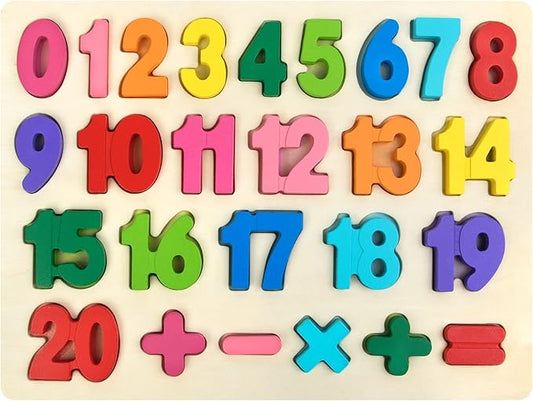 Number Puzzle Wooden Puzzles for Toddlers 1 2 3 4 5 Year Old, Shape Learning Puzzles Toys with Puzzle Board & Number Blocks, Preschool Educational for Girls Boys