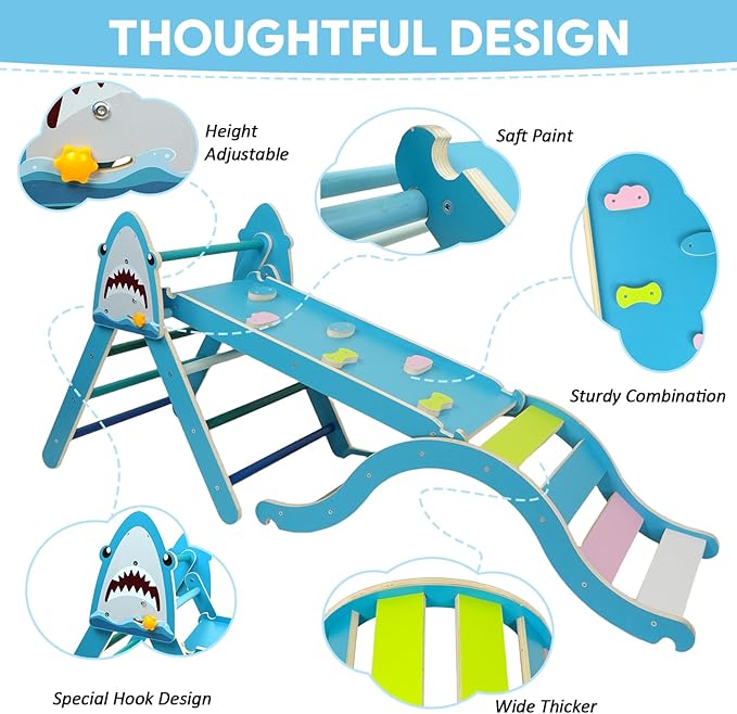 Pikler Triangle Set, Climbing Toys for Toddlers 1-3 Inside with Cushion,9 in 1 Toddler Climbing Toys Indoor, Montessori Foldable Wooden Pikler Triangle Set for Kids 1-3，Gift for Boys and Girls