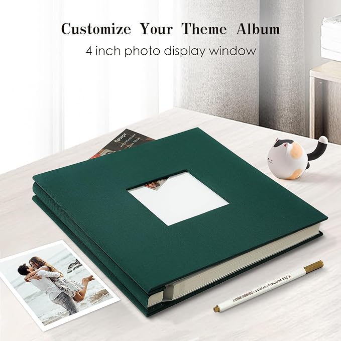 Spbapr Large Photo Album Self Adhesive Linen cover DIY Magnetic Scrapbook album with A Metal Pen Hold 4x6 5x7 6x8 8x10 10x12 Pictures 13.2"x12.8"60pages