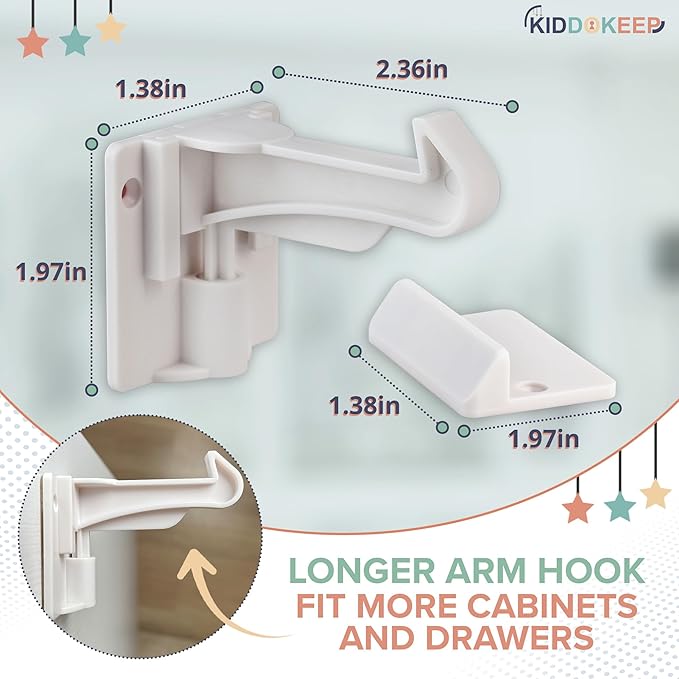 Upgraded Baby Proofing Cabinet Latches for Toddlers - 10 Pcs White Child Proof Cabinet Locks for Child Safety, Easy Set Up Child Locks for Cabinets and Drawers Security for Baby Proof Pantry