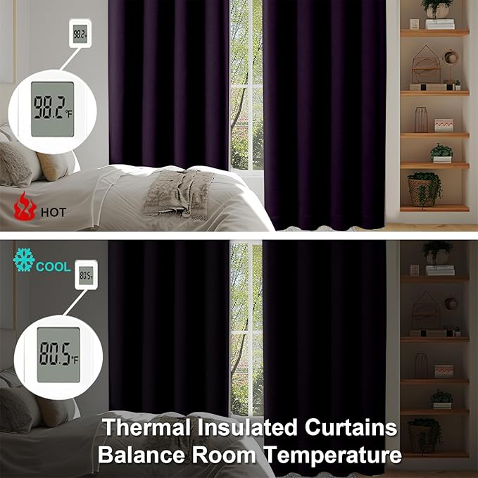 Simplebrand Ava BlackBerry Blackout Curtains for Bedroom 72 Inch Length 2 Panels Set, Privacy Thermal Insulated Rod Pocket Door Window Curtains for Patio French Door Front Door, W40 x L72 Inch