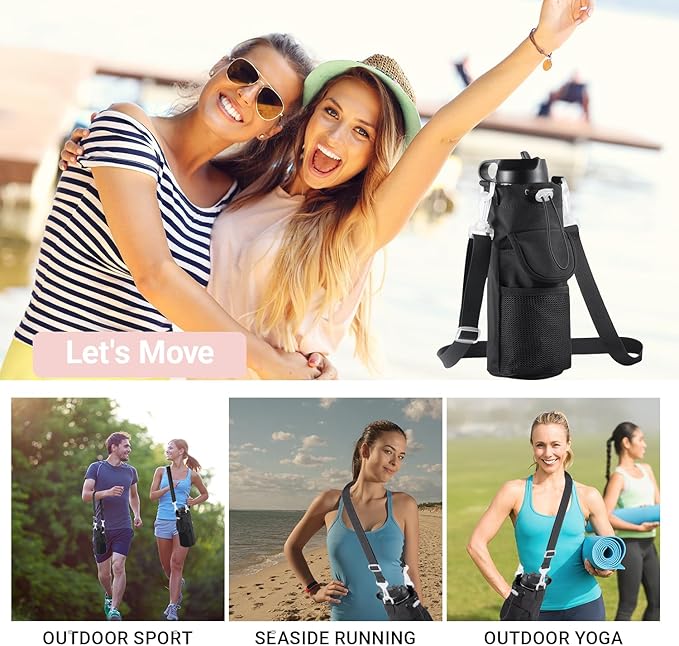 RRegeny【NEW STYLE Water Bottle Holder Crossbody Bag with Shoulder Strap, Leakproof Water Bottle Carrier for Hydro Flask16-40oz, Hands-Free Fitness Bag with Zipper Pockets for Hiking Travel Gym