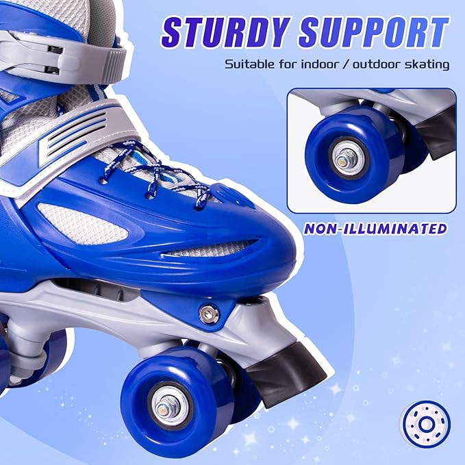 Rainbow Toddler Roller Skates - Size 4 Adjustable | Light Up Quad Skates for Girls & Boys Beginners Aged 3-12