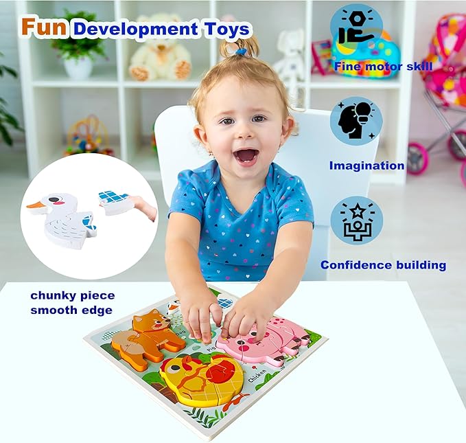 Farm Animal Puzzles for Toddlers 1-3, Gifts for 2 3 Years Old Girls Boys,Wooden Montessori Puzzle 2-4, Toddler Toys Learning Educational Toys Kids Ages 2-3