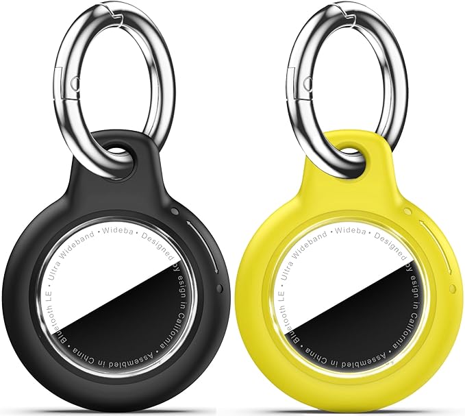 Upgrade Waterproof 2 Pack Airtags Holder with Apple Airtags Keychain, Hard PC Air Tag Case, Anti-Scratch & Shock Air tag Holder, Men's Women's Keyrings & Keychains-Black+Yellow