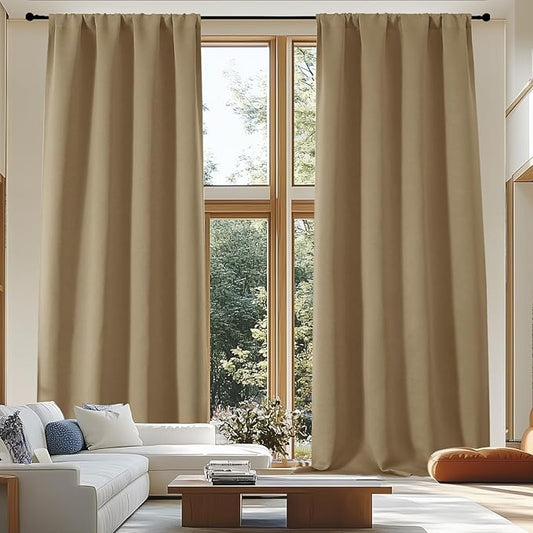 Simplebrand Blackout Extra 10ft Curtains for Patio 120 Inches Long 2 Panels Set, Solid Thermal Insulated Energy Saving Rod Pocket Window Treatment Curtains Blackout Drapes, 50" Wx120 L, Taupe