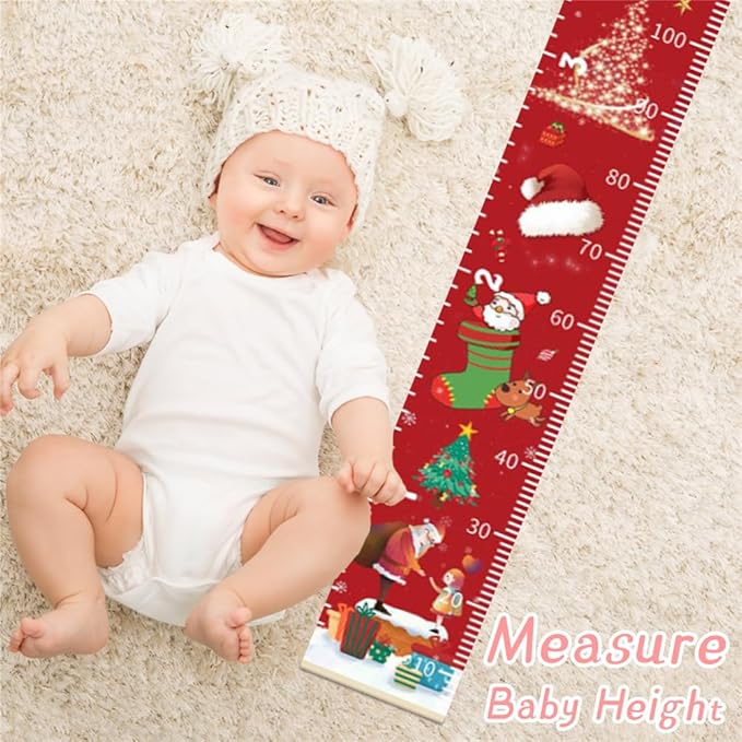 Christmas Decorations, Growth Chart for Wall, Height Chart for Kids, Xmas Nursery Decor, Hanging Ruler Wall Decor, Baby Room Decor, Christmas Gifts for Boys Girls - 76.7 x 7.9 inch with Beige Wood
