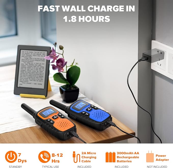 Wishouse Walkie Talkies for Adults Long Range-Rechargeable 4 Pack 2 Way Radios, Hiking Accessories Camping Gear Xmas Birthday Gift for Kids Family with Lamp,SOS Siren,NOAA Weather Alert,Easy to Use