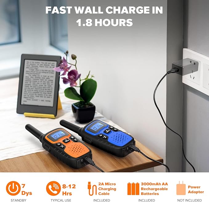 Wishouse Walkie Talkies for Adults Long Range-Rechargeable 4 Pack 2 Way Radios, Hiking Accessories Camping Gear Xmas Birthday Gift for Kids Family with Lamp,SOS Siren,NOAA Weather Alert,Easy to Use