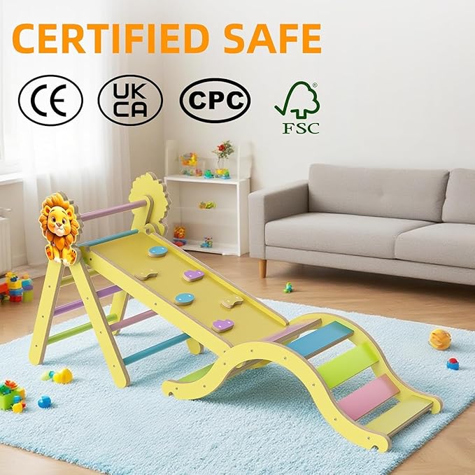 Pikler Triangle Set with Cushion, 7-in-1 Indoor Climbing Toys for Kids, Wooden Montessori Climbing Set for Toddlers Montessori Toys