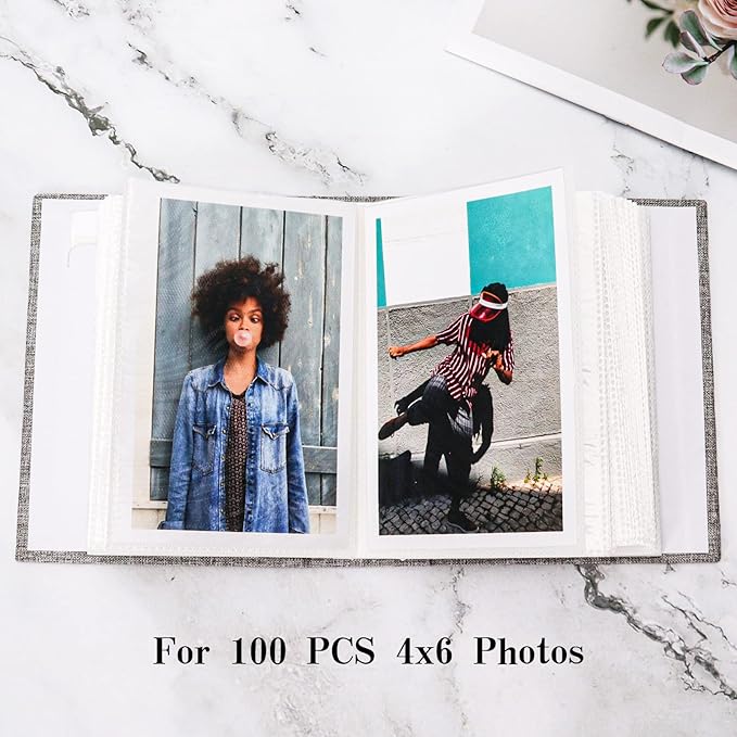 Vienrose Photo Album 4x6 100 Pages Photos Linen Cover Picture Book with Front Window for Baby Wedding Children