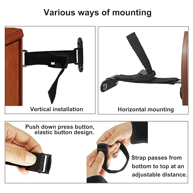 Anti Tip Furniture Anchors (2 Sets),Heavy Duty Furniture Wall Anchor,Adjustable Earthquake Straps,Furniture Anchors for Baby Proofing,Black