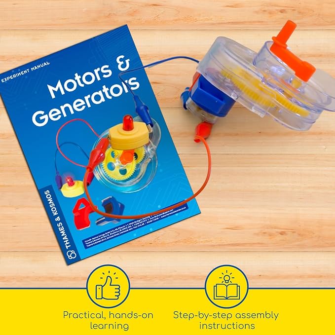 Thames & Kosmos Motors & Generators Science Kit | 25 Guided STEM Experiment Lessons | 48 Page Color Student Guide | Grades 3-6 | Ages 8+ | Play & Learn | Parents' Choice Silver Award Winner