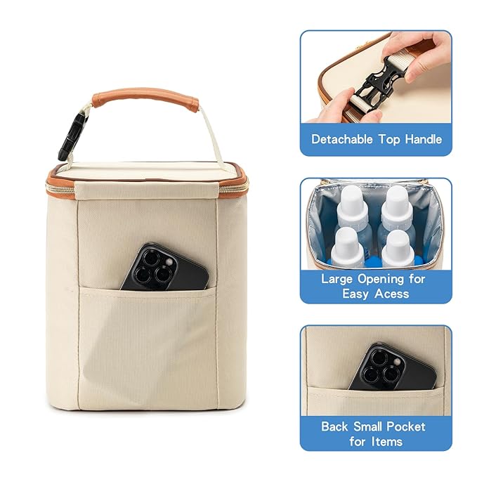 Breastmilk Cooler Bag with Ice Pack Fits 4 Baby Bottles Up to 9 Ounce, Baby Bottle Bag Great for Nursing Mom Daycare
