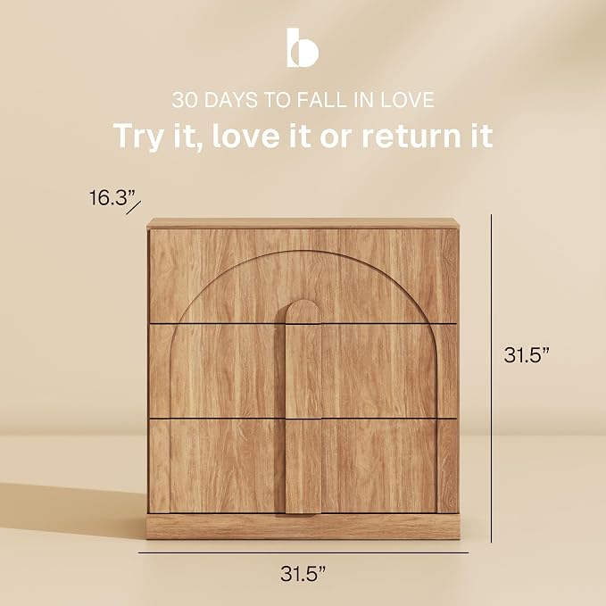 BELLEZE Sideboard Cabinet with 3 Drawers, Modern Wood Buffet Cabinet with Arc - Image 2