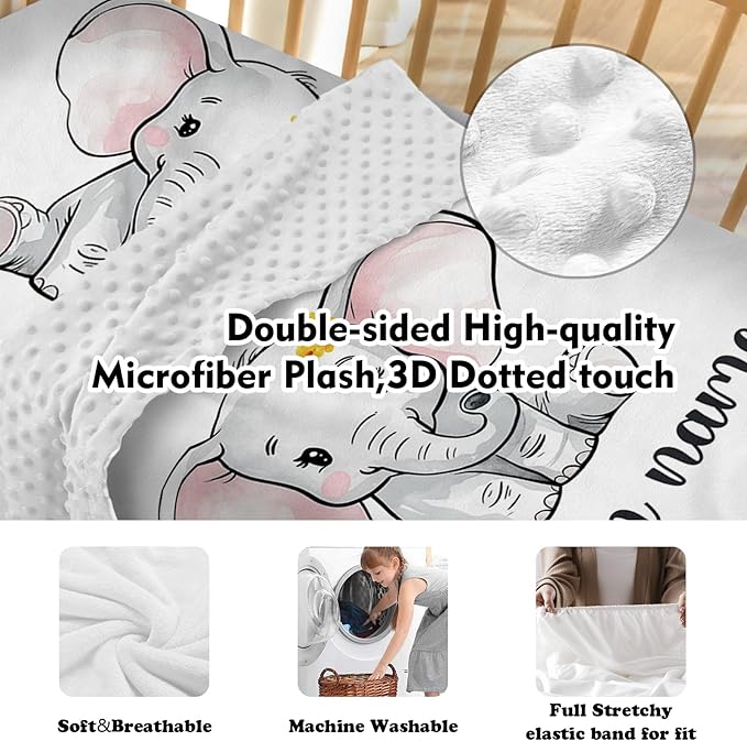 Personalized Nursery Crib Bedding Set: Yellow Floral Custom Name 5 Piece Baby Crib Sets with Elephant Theme - Toddler Double Layer Blanket Set, Comfortable Crib Bed Sheets for Baby Grils