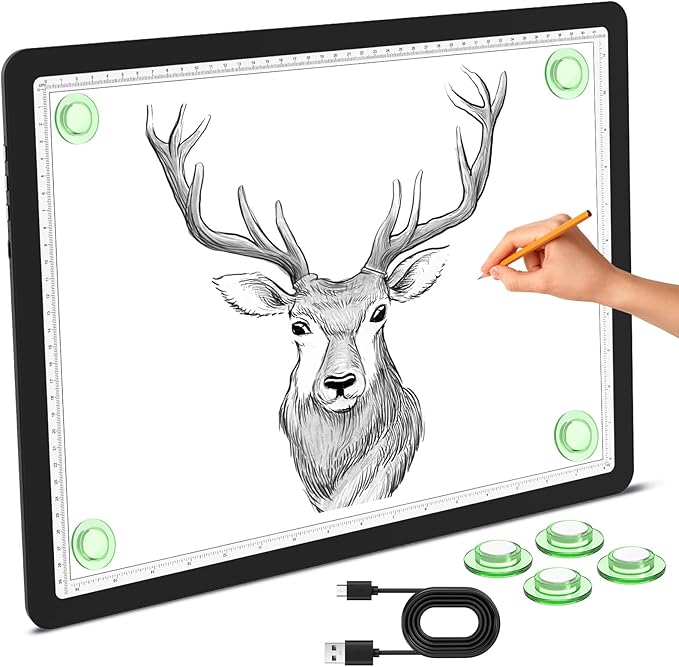 Phylosal Magnetic A3 Light Pad, Super Bright Light Box with Side Button, Diamond Art Light Board, Lightbox for Tracing and Drawing, USB Power Artcraft Light Table for Sketching, Weeding Vinyl (Black)