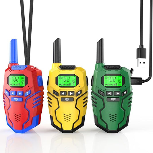 Walkie Talkies Toys for Kids Rechargeable, Long Range 2 Way Radio, Outdoor Camping Games Party Toys for 3 4 5 8-12 Year Old Boys Birthday Xmas Gift for Kids, 3 Pack