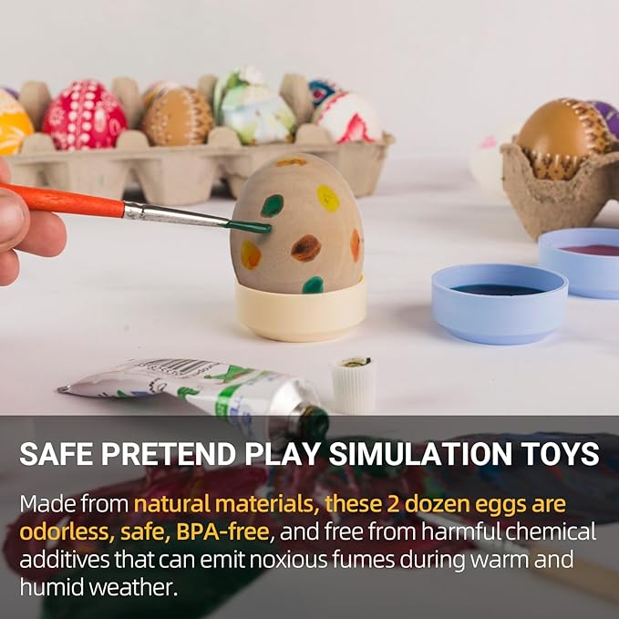 CALPALMY 24 Pieces Wooden Eggs - Life-Size, Reusable Fake Easter Eggs for Painting, Decorating, Crafting, Pretend Play, Faux Food Display, Nest Box Training