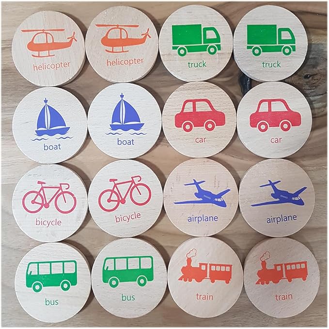 bee smart Wooden Memory Game - Matching Memory Game for Kids 3 and Up, 16Pcs | Educational Toy for Preschool Toddlers Board Games (Vehicles)