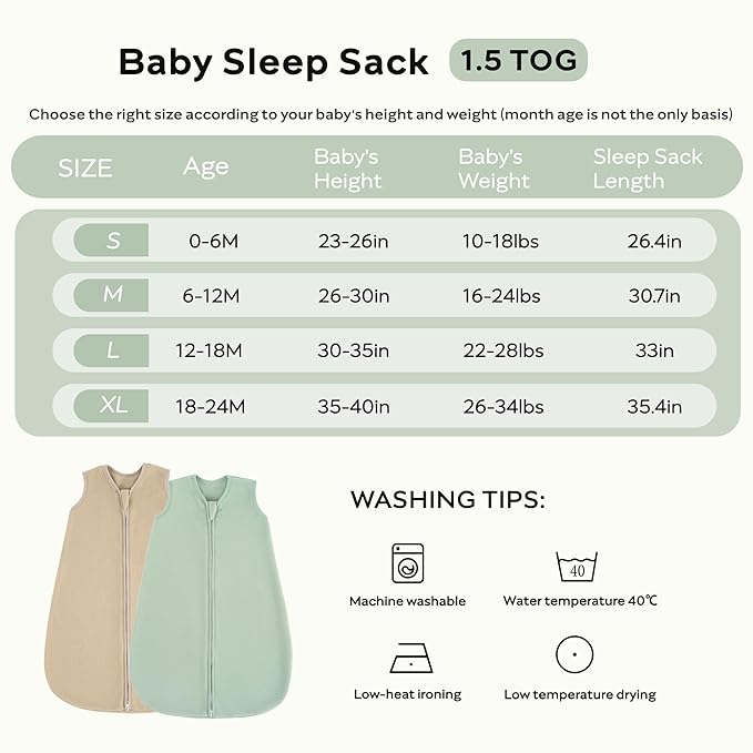 JELLYMONI Fleece Baby Sleep Sack 6-12 Months, 2 Pack 1.5 TOG Baby Wearable Blanket Winter Infant Sleeping sack with 2-Way Zipper, Warm Toddler Sleep Sack