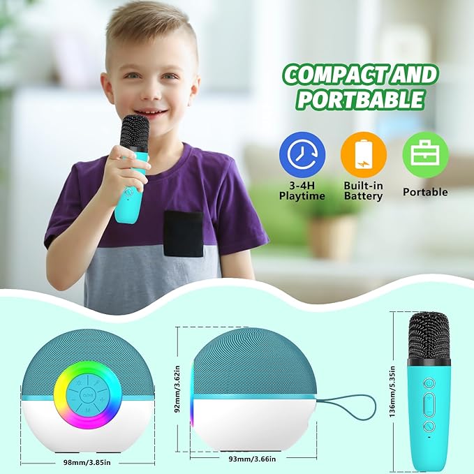 Mgaolo Mini Karaoke Machine for Kids Adults,Portable Bluetooth Speaker with 2 Wireless Microphones,Gift Toys with MP3 Player for Boys Girls 3-12 Year Old Birthday Family Home Party Present (Green)
