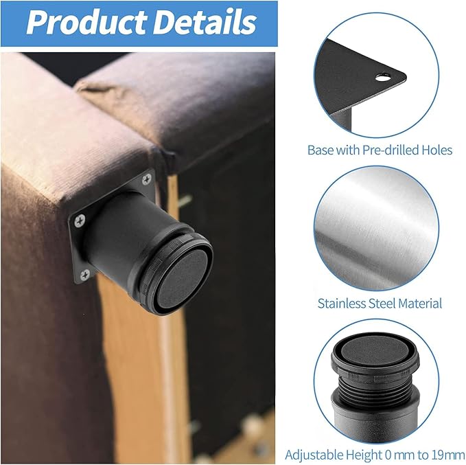 2.5 Inch Metal Furniture Legs Stainless Steel Adjustable Legs Black Metal Legs - Image 4