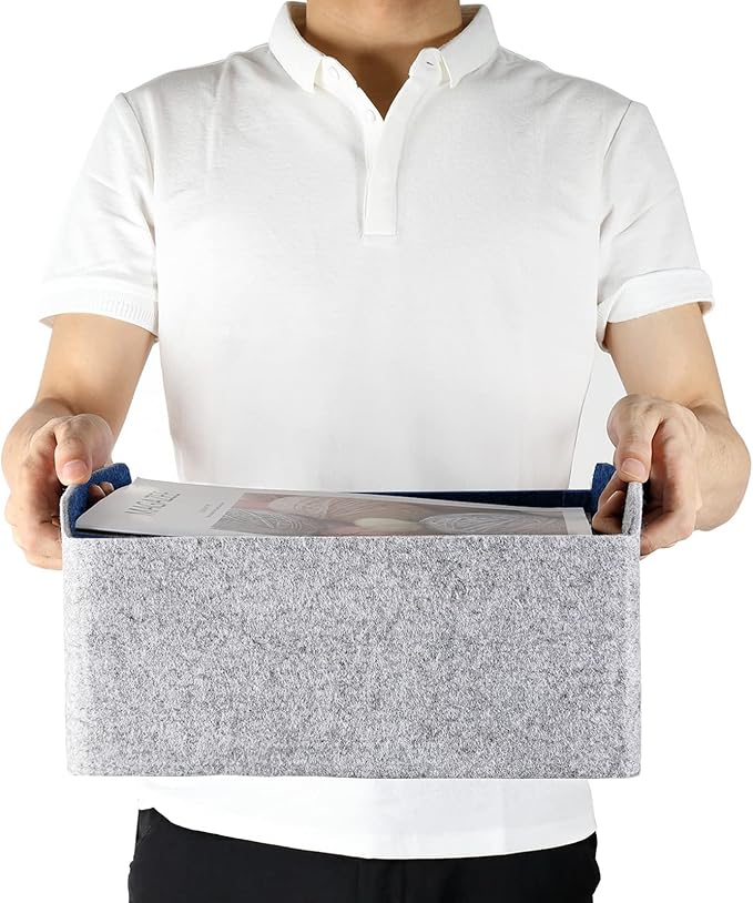 Welaxy storage baskets Felt Foldable Cube bin Shelf Bins Organizer Felt box for Kids Toys Magazine Books Clothes for Office Bedroom Closet Babies Nursery (navy x 3)