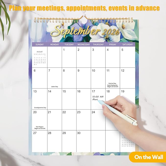 Wall Calendar 2026-2027, 18 Month Calendar from January 2026 to June 2027 14.5" x 11.8" Large Desk Calendar with Twin-Wire Binding for Home Office Planning Personal Organisers, Oil Painting Style