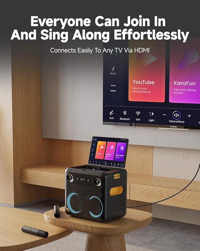 Smart Karaoke Machine for Adults - with Lyrics Display, 64GB Karaoke Tablet, 2 Wireless Mics, Professional Karaoke System, 300W Peak Power, 4 DJ Lights, Karaoke Speaker for Any Occasion