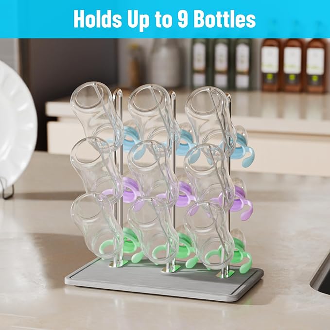 NiHome Diatomaceous Earth Vertical Baby Bottle Drying Rack, Compact Countertop Organizer for Bottles