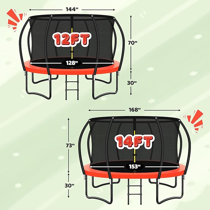 Trampoline 8FT 10FT 12FT 14FT 16FT, Recreational Trampolines with Enclosure Net and Ladder, Outdoor Anti-Rust Trampolines for Kids and Adults, ASTM Approved