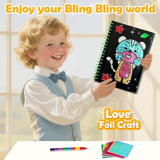 FUNNYB&G Foil Art Craft Activity for Kids - Gift for Boys Crafts for Kids Fun Art Supplies DIY Creative Travel Toy, Birthday Gift Party Favor Toys for Girls Boys 4 5 6 7 8 9 Years Old (Dinosaur)