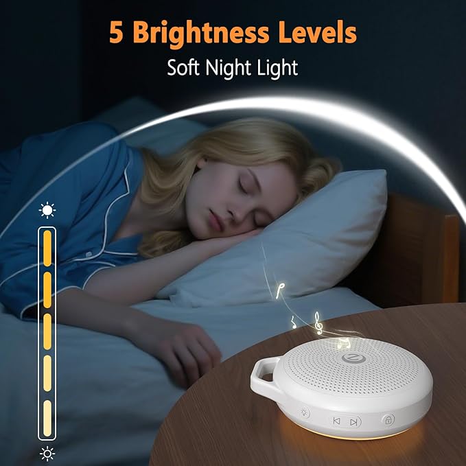 Portable White Noise Sleep Sound Machine for Home and Travel. Perfect for Your Sleeping Baby with a dimmable Night Light and Long Battery Life. Baby Essential Adult/Child Lock Feature