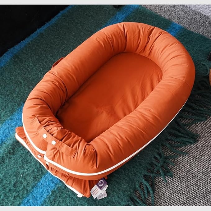 Deluxe Infant Lounger, Baby Nest Cover for Baby Girls & Boys, Newborn Essentials for Baby 0-12 Months, 100% Cotton (Gingerbread)