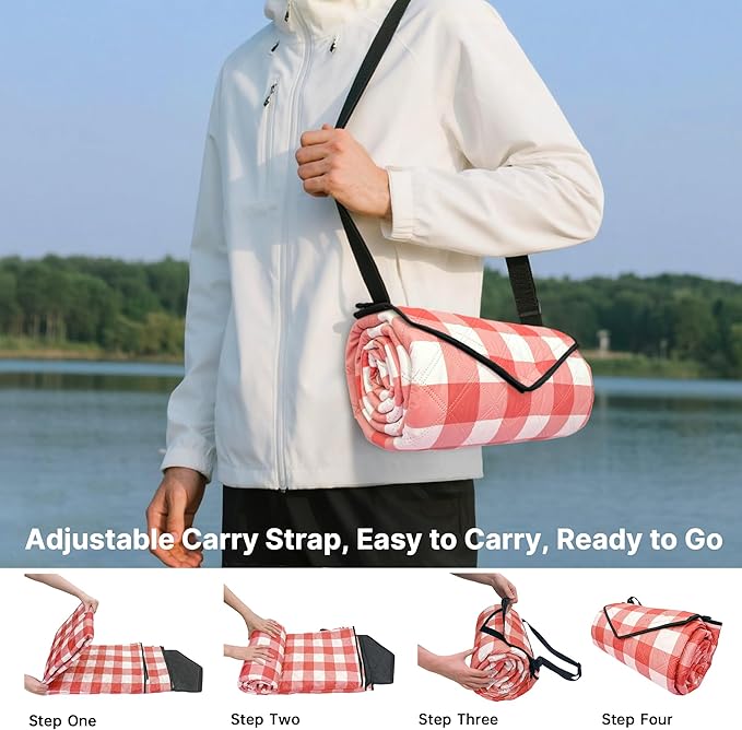 TigeJoy Extra Large Picnic Blanket Waterproof Foldable 80''x100'', Outdoor Picnic Mat Beach Blanket Sandproof for Park, Grass, Travel, Hiking, Camping Essentials, Gingham Picnic Blanket
