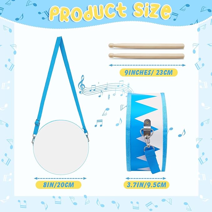 Boao 2 Pcs Kids Drum Set, 8 Inch Toddler Drum Wooden Toy with Adjustable Strap and 4 Drumsticks, Educational Sensory Musical Instrument for Toddlers Kid Baby Boys Girls Gift (Flag)