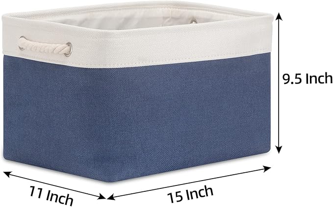 Bidtakay Storage Baskets Collapsible [3-Pack] Decorative Storage Bins with Cotton Rope Handles 15 X 11 X 9.5 Inch Organizing Baskets for Shelves Clothes Closet Navy Blue Baskets for Gifts Empty
