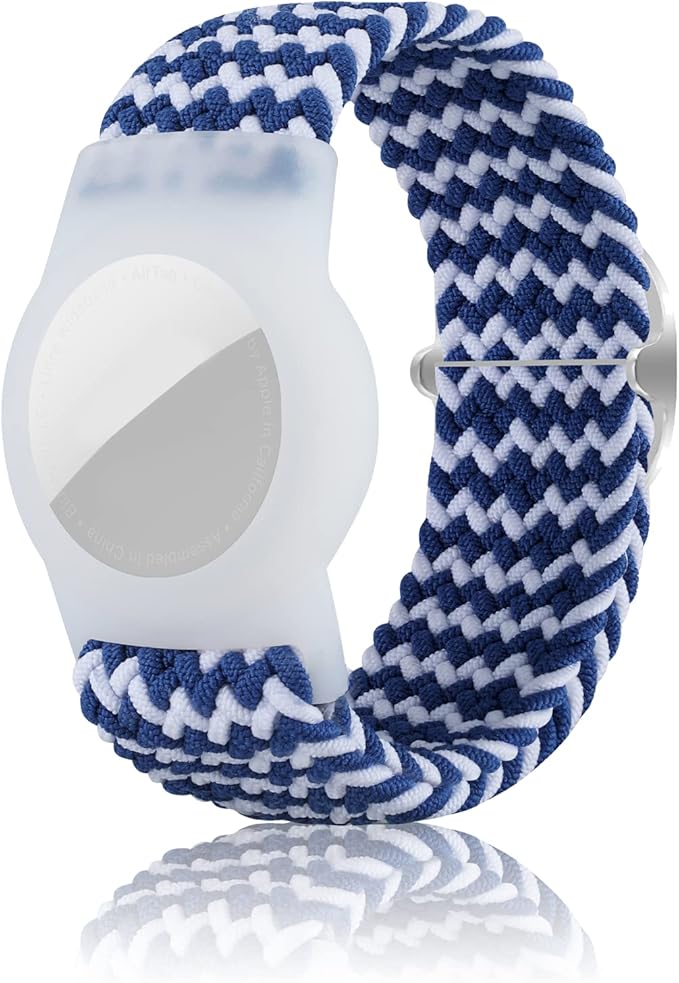 Kids Bracelet Compatible with AirTag, GPS Kid Tracker Holder Braided Wristband for Apple Air Tag, 2022 Upgraded Nylon Adjustable Anti Lost Airtag Watch Band for Kids Children Elders (White Blue)