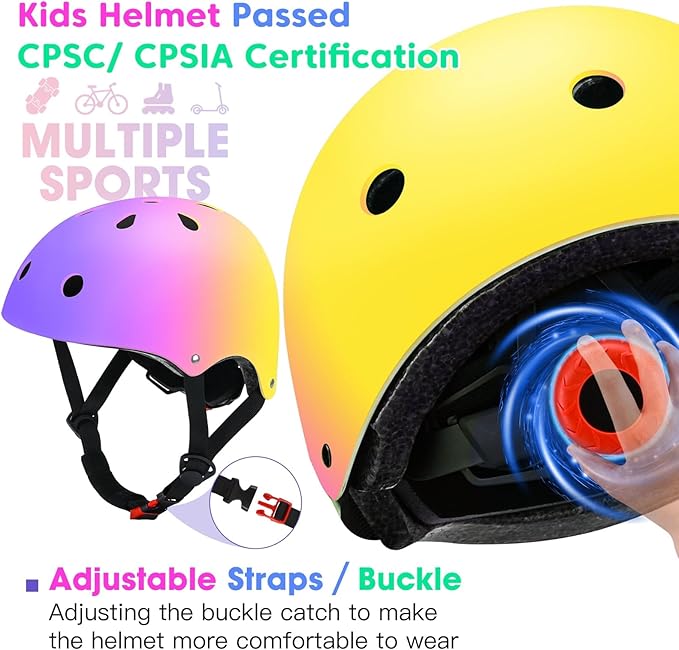 Color Gradient Adjustable Kids Bike Helmet Toddler Skateboard Helmets Boys Girls Child Ventilation Helmet for Multi-Sports Skating Cycling Scooter Balance