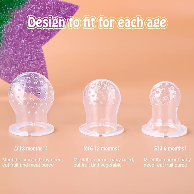 Baby Solids/Frozen Fruit Feeder Pacifier, Infant Teether Toy 4M+, BPA-Free Silicone Pouch & Nipple, Safely Introduce Solids, Teething Relief, 2-Pack (Mickey - Blue Yellow, S/M/L)