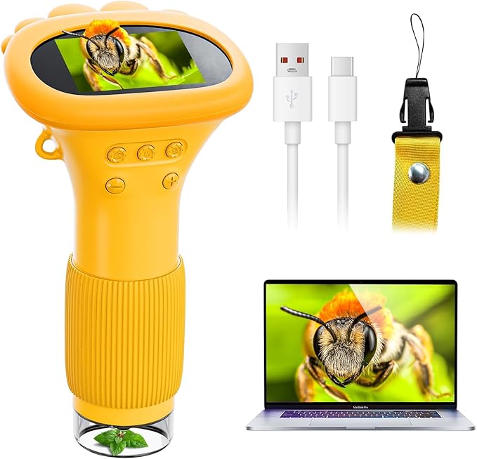 Microscope for Kids, Ahalfcit explorerscope with 2'' Inch Screen -1000X Zoom Portable Microscope Camera, Birthday for 3 4 5 6 7 8 9 0 11 12 Years Old Kids,Science Educational Toys